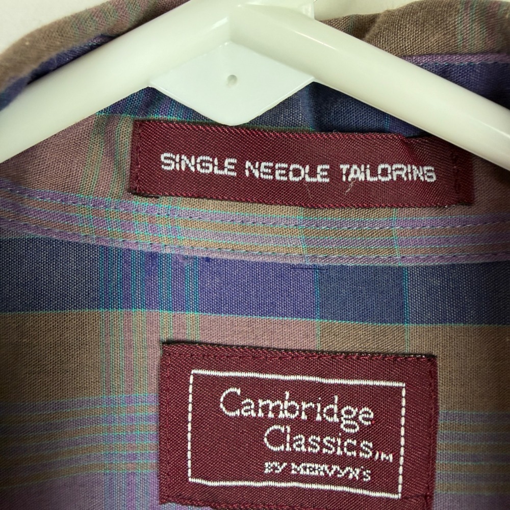 Cambridge Classics Men's Large Purple Brown Plaid Long Sleeve Button Down Shirt - Picture 7 of 8